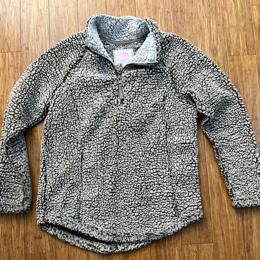 Cozy Sherpa Women’s Sweatshirt Quarter Zip Pullover Jacket Sz S Brown Beige